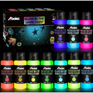 ABEIER Glow in the Dark Acrylic Paint 10 Bright Colors (60ml/2oz) Long Lasting Glow Paint for DIY Projects, Halloween, Easter, Christmas Decorations, Only 5 Colors