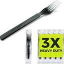 3X Heavy Duty Plastic Forks Individually Wrapped, Sturdy Like Silverware, 100 Pack Black Disposable Forks Bulk, Packaged To-Go Utensil Set, Perfect for Event Catering, Restaurant and Take Out.