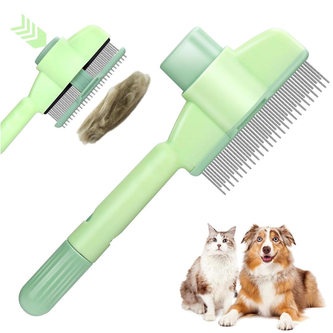 XANGNIER Pet Hair Removal Comb One-Click Self-Cleaning Grooming Brush, De-Shedding Comb for Short & Long Hair, Pet Grooming Supplies for Cats & Dogs (Green)