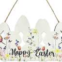 ASIJUNTYECHO Easter Door Decorations Sign for Front Door Wooden Sign Happy Easter Cute Bunny Welcome Hanging for Home Porch Wall Party Outdoor Indoor Decor