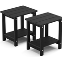 DoubleFill 2 Pcs Small Folding Patio Side Table Outdoor Wood Wooden Small End Portable Plant Little Table for Garden Yard Porch Living Room Space Pool 11.4x11x14 inch (Black)