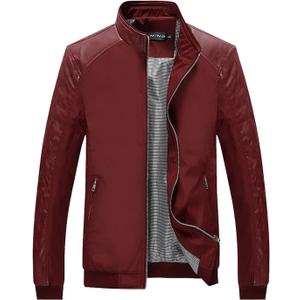 Tanming Men's Casual Slim Fit Lightweight Zip Up Softshell Bomber Jacket (Medium, Red)