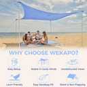 WEKAPO Beach Tent Sun Shelter - Easy Setup Beach Canopy with 4 Sturdy Poles, Large Sandbags and Shovel, 6'7'' Tall, Windproof Sun Shade for Backyard and Camping, UPF 50+ Protection, 8x8 Ft 4 Pole