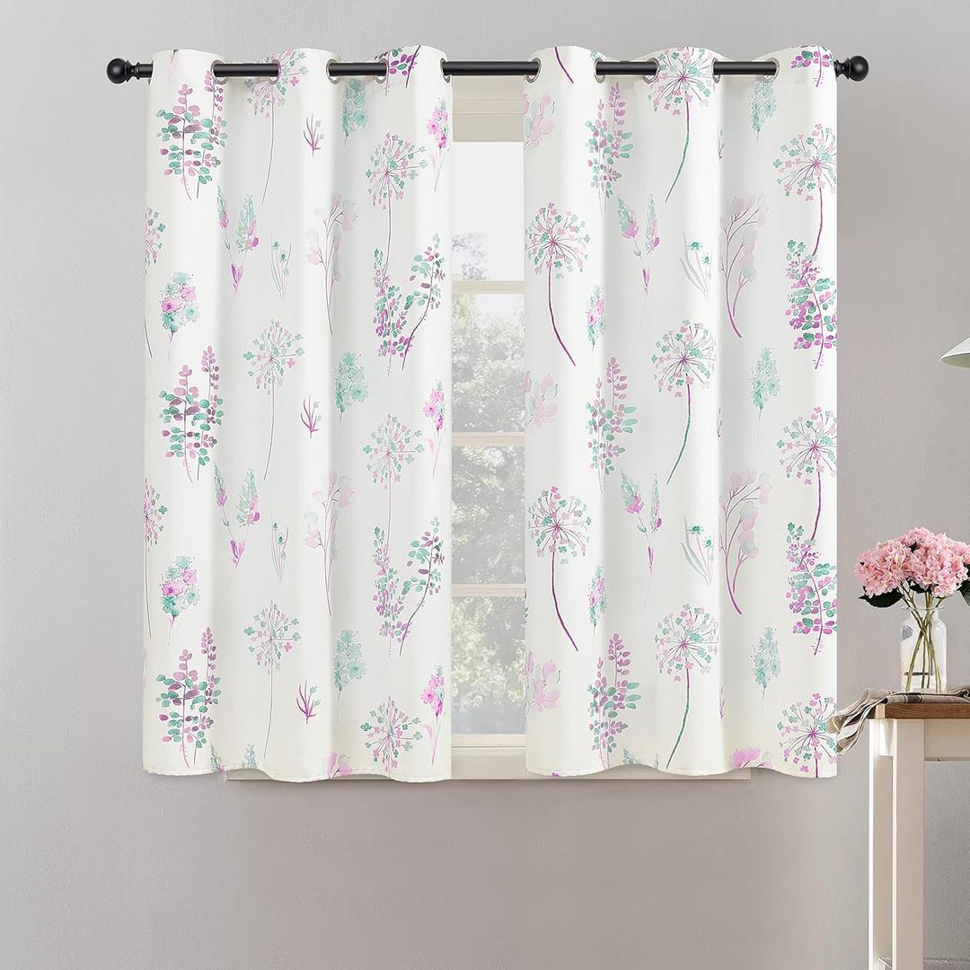 XTMYI Lavender Bathroom Curtain for Small Window,Watercolor Floral Bath Decor,80% Blackout Short Curtains for Girls Bedroom,45 Inch Length,Purple