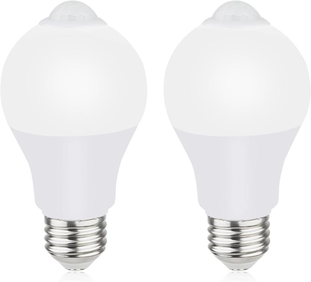Motion Sensor Light Bulbs for Outdoor Indoor, 9W A19 Motion Detector Led Bulb, 60 Watt Equivalent, E26 800lm 5000K Daylight, Dusk to Dawn Motion Activated Security Lights for outside, Inside (2 Pack)