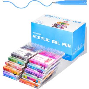 ROSYMENG Acrylic Gel Pens 100 Colors, Ultra‑Smooth 1.0mm Tip with Large‑Capacity Ink Pens, Multi‑Surface Coloring Pens for Journaling, Adults Coloring Books, Rock Painting, School and Art Supplies