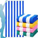 4 Packs Oversized Stripe Beach Towel Thin Terry Set for Women Men 72X40 in Absorbent Big Extra Large XL Clearance Travel Families Towels Accessories Essentials Adults Gift (Blue, Pink, Yellow, and Green)