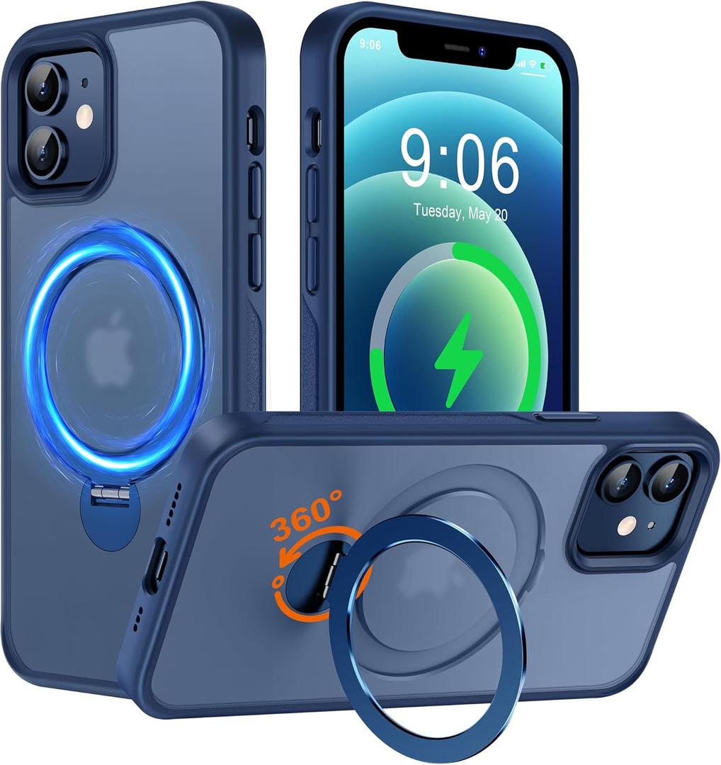 Multi-in-1 [Magnetic+ Kickstand+ Ring Holder] for iPhone 12/12 Pro Case, Compatible with MagSafe, 360 Rotatable Stand with Military Shockproof Silicone Frame Protection Magnetic Cover, Blue