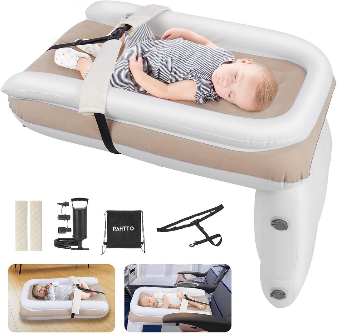 Pahtto Inflatable Airplane Bed for Kids, Portable Toddlers Airplane Blow Up Bed for Travel, Inflatable Baby Bed Mattress with Hand Pump, Toddler Travel Essentials
