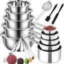 Measuring Cups and Spoons Set 20 Pcs,Stainless Steel Nesting Measuring Spoons and Cups with Mixing Bowl Set,Fine Mesh Strainer,Jar Spatula,Brush,Nesting Bowls 4.1/3.2/2.4/2.1/1.4QT for Kitchen Baking