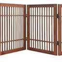 Urnporium Freestanding Wooden Dog Gate Foldable Indoor Pet Gate No Drill Expandable Barrier for Doorways Stairs Hallways Portable Wood Fence for Small Dogs & Puppies (Brown Pet Gate, 4 Panel 24" Tall)
