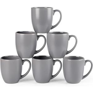 GBhome 12oz Coffee Mugs Set of 6, Large Ceramic Coffee Mugs for Man, Woman, Dad, Mom, Modern Coffee Mugs Set with handle for Tea/Latte/Cappuccino/Milk/Cocoa. Dishwasher&Microwave Safe,Matte Grey