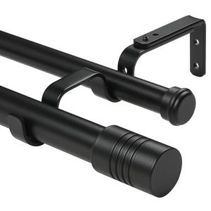 Creatyi 1 Inch Heavy Duty Double Curtain Rods 32 to 129 Inch Adjustable Double Curtain Rods for Windows for Bedroom Living Room Kitchen Study Office (Black)