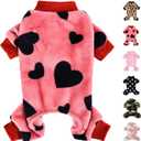 Dog Sweater Dog Pajamas for Small Dogs Girl Boy Super Soft Warm Small Puppy Sweater Pjs Pet Clothes Doggie Jumpsuits Fleece Puppy Onesies Outfits for Chihuahua Yorkie, Red Heart, XXS
