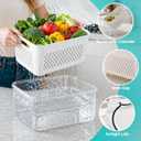 HOMETALL 4 Pack Fruit Storage Containers for Fridge Set, Produce Containers for Fridge with Strainer, Plastic Reusable Fridge Organizers and Storage for Berry Salad Lettuce, Size 3.4, 1.8, 0.9, 0.4QT