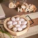 WDS WONDROUS 12-Piece Easter Hanging Ornaments Set, Plastic Bunny & Letter Eggs with Pink Vintage Pattern, Spring Home Decor for Wall Door Tree Table, Easter Party Supplies Gift (Pink and White)