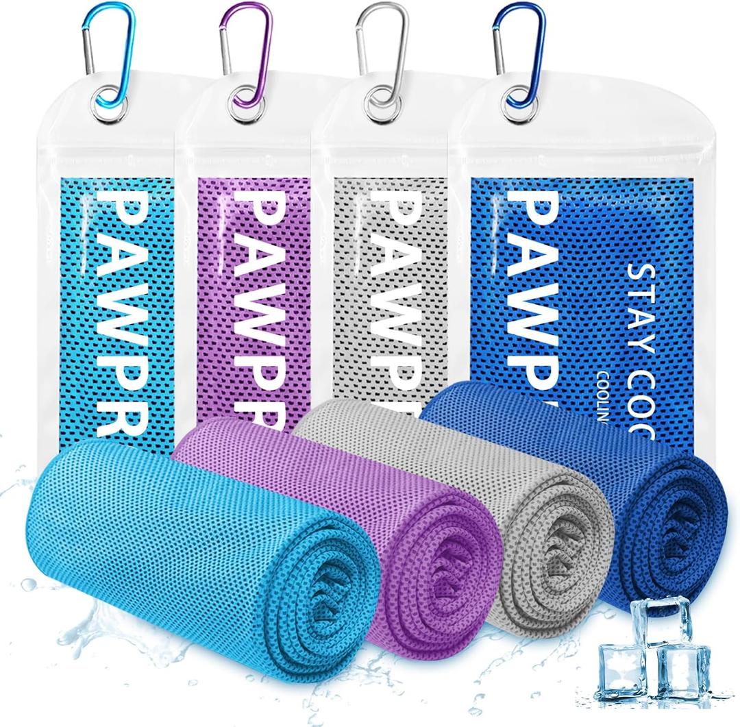 4 Packs Cooling Towels(40"x12"), Soft Breathable Cooling Towels for Neck and Face with Waterproof Bag & Carabiner, Microfiber Cooling Towel for Yoga, Sport, Running, Gym, Workout, Camping, Fitness