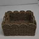 StorageWorks Scalloped Edge Wicker Basket, Hand-woven Rattan Baskets with Built-in Handles, Seagrass Basket for Organizing and Decor, 2 Pack (15" L x 11" W x 7" H, Natural(Seagrass))