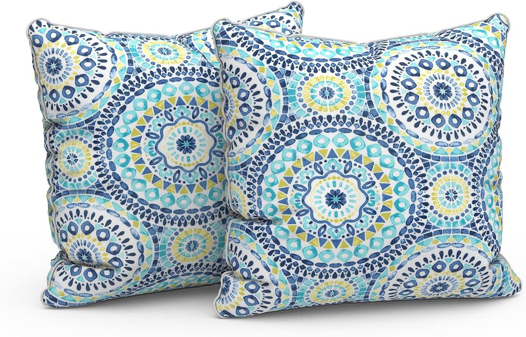LVTXIII Outdoor Throw Pillow Covers 16x16 Decorative Accent Pillow Cases All Weather Square Cushion Covers for Sofa Patio Couch Use, Pack of 2, Delancey Baltic