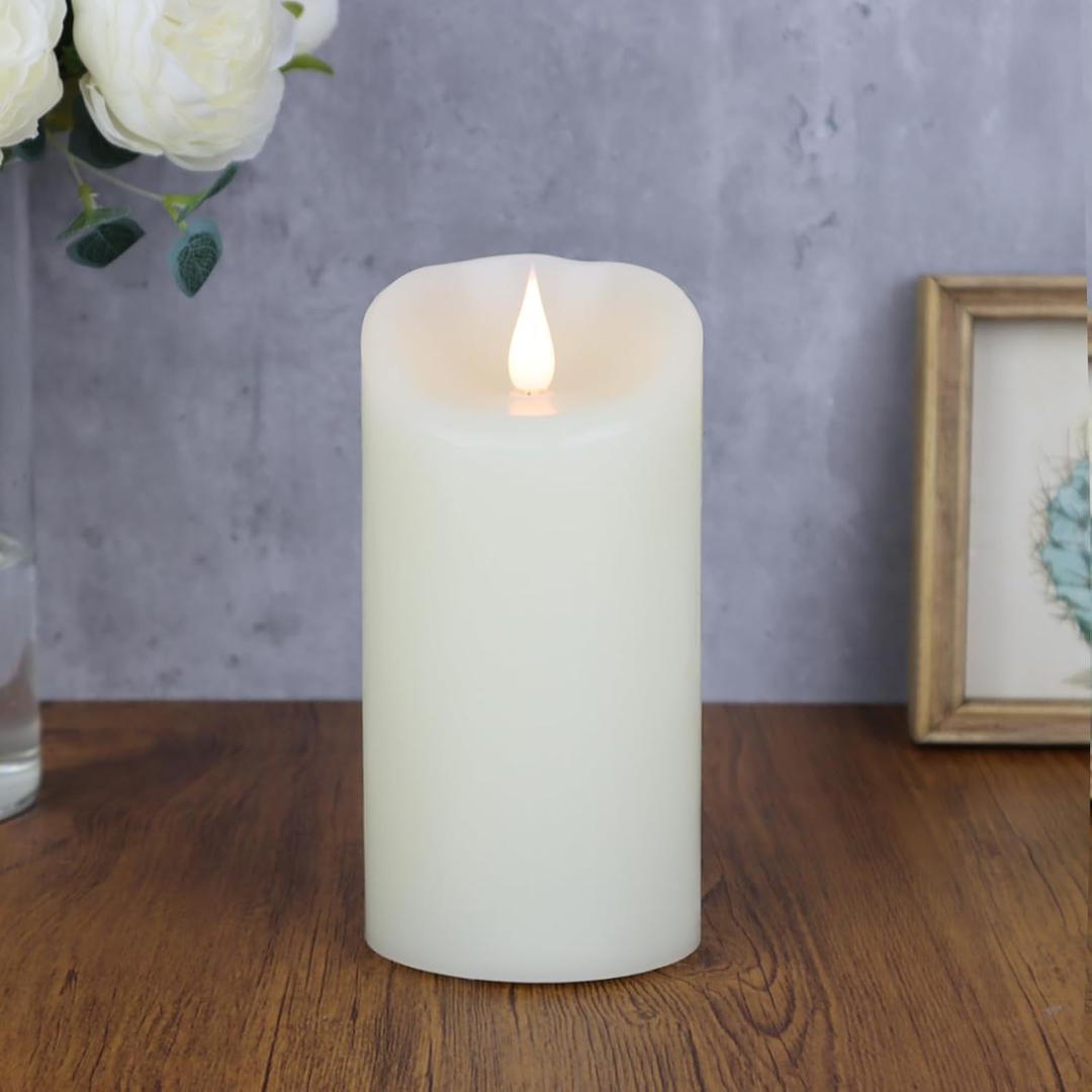 TECHLONG Flameless Candles Flickering 3D Moving Flame, Last 1000+ Hours Battery Operated Candles with Timer, Ivory Real Wax Electric LED Pillar Candles for Home Wedding Decoration | 3" x 7"