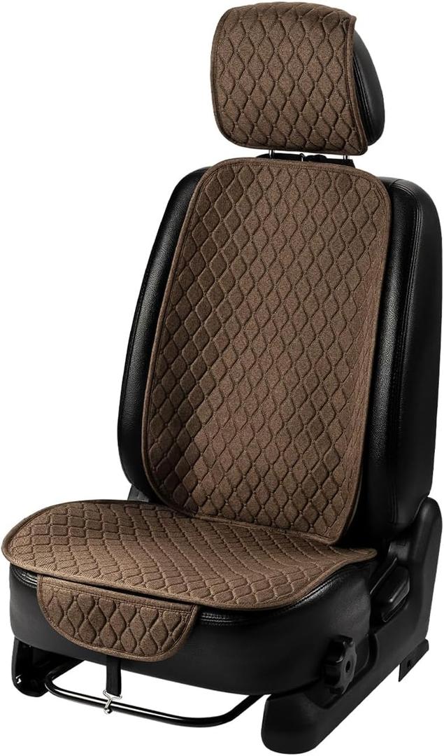1 Pack Linen Car Seat Cover Front Seat Covers Soft & Breathable Front Premium Covers with Non-Slip Protector Universal Fits Most Automotive, Vans, SUVs, Trucks (1Pack Brown)