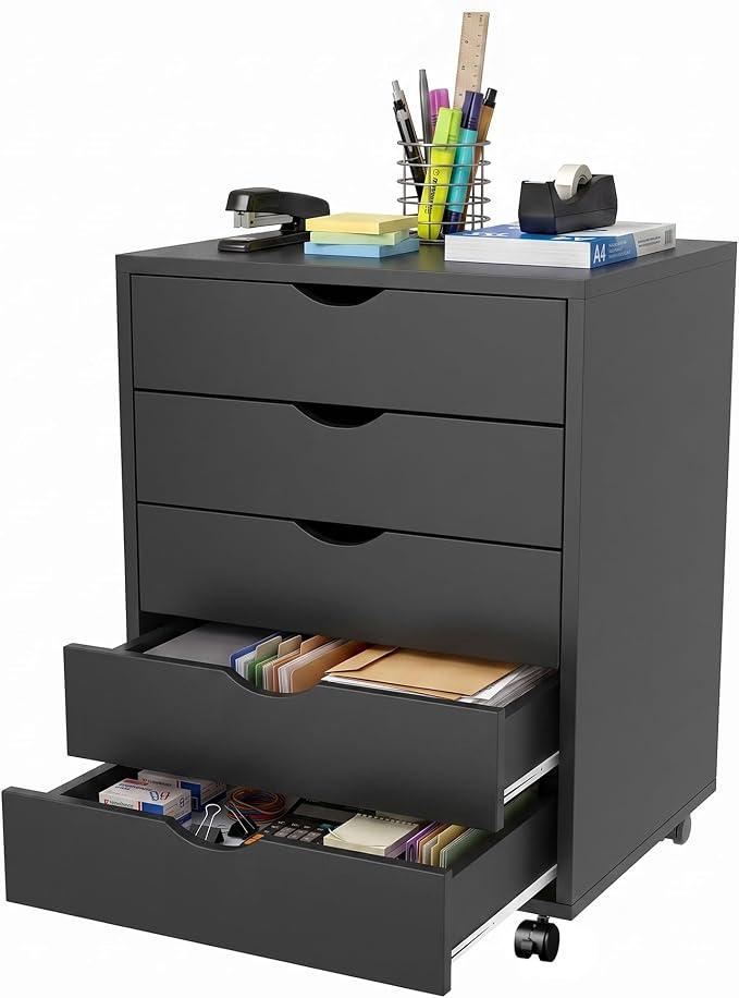 5 Drawer File Cabinet with Wheels, Under Desk Storage Drawers, Black
5 Drawers File Cabinet with Wheels for Under Desk Storage, Office Organization and Small Printer Stand