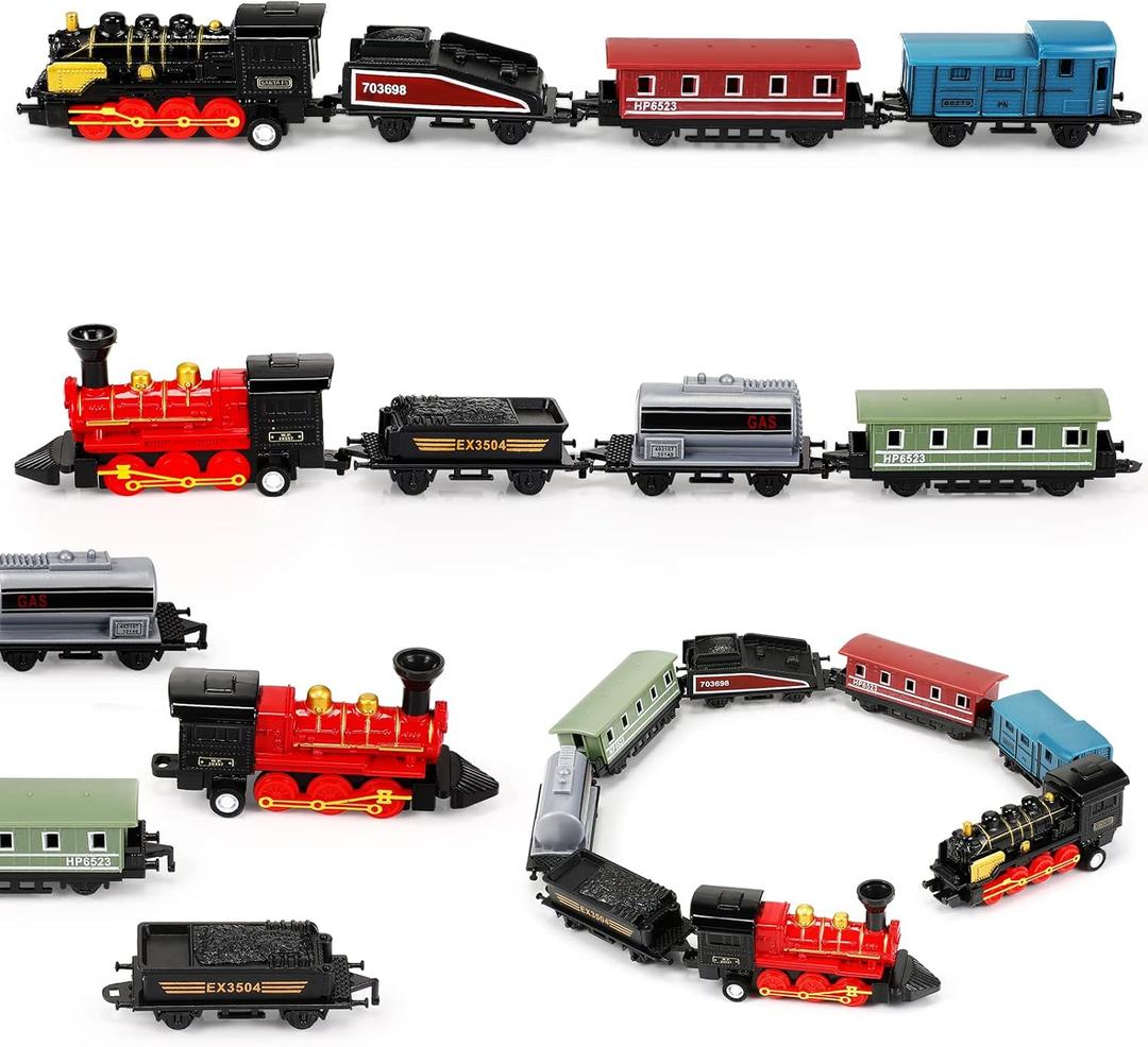 Hanaive 2 Sets Train Toys Small Pull Back Alloy Retro Steam Train Simulation Model Diecast Locomotive for Boys Girls Christmas Birthday Party Favor Classroom School Reward Gifts(Black, Red)