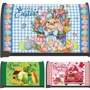 Mailbox Covers Magnetic Standard Size 18" X 21", 3PCS Valentines Day Easter St. Patrick's Day Mailbox Cover, Seasonal Post Letter Box Cover Wraps Decor for Outdoor Garden