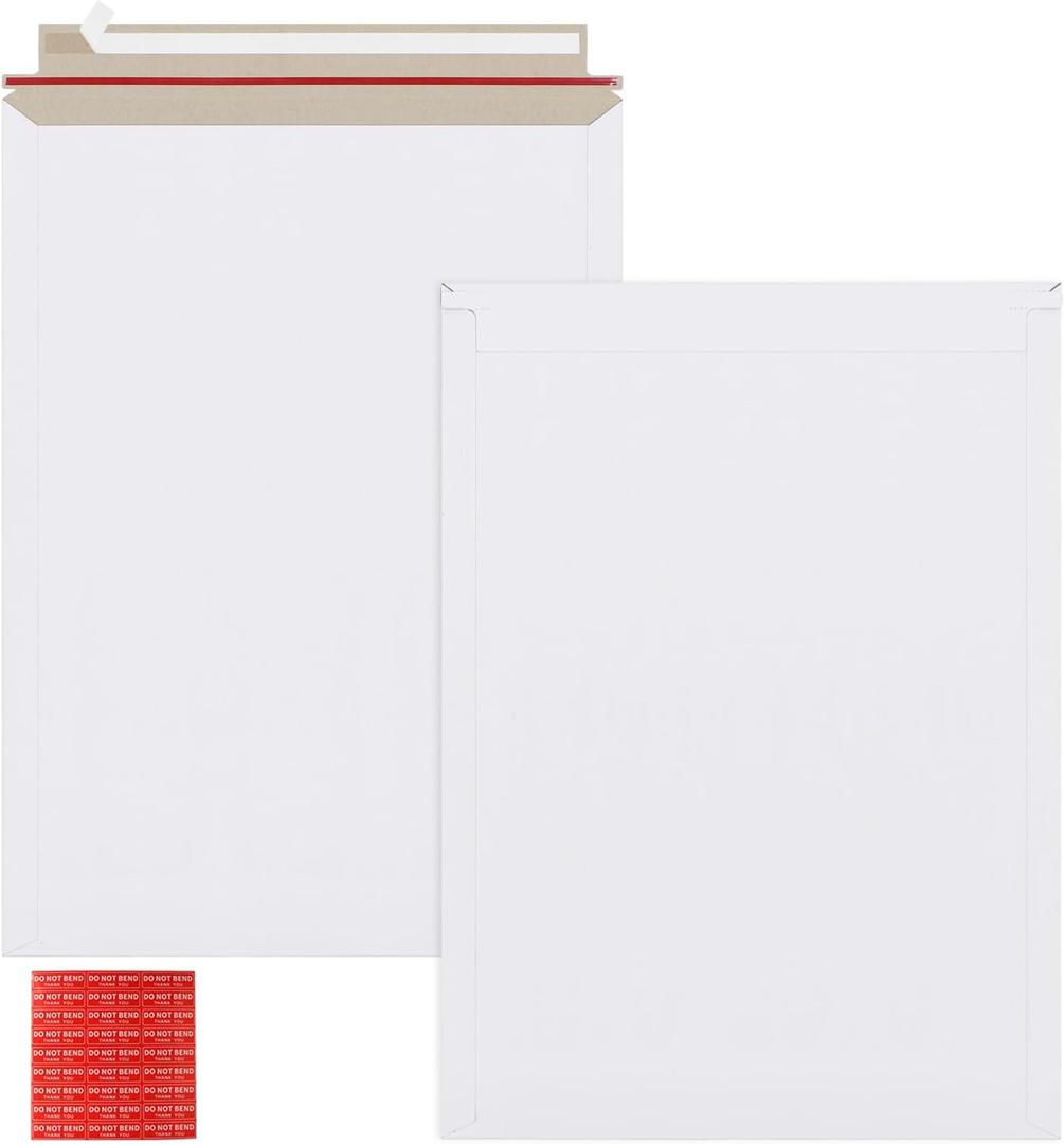 25 Pack 13x18 inch Large Rigid Mailer Self Seal Photo Document Mailers, Stay Flat White Cardboard Envelopes White Photography Mailers for CD, Photos, Document