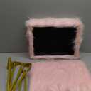 Vanity Stool Chair with Storage, Soft Ottoman Seat Vanity Stool with Anti-Slip Feet, Fluffy Padded Seat Multifunctional Footrest Side Table with 4 Metal Legs for Makeup, Bedroom, Pink (Rectangular-pink/Golden)