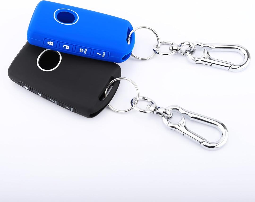 Key Fob Cover for Mazda CX-5 CX-30 CX-50 CX70 CX90 3 6 CX-9 MX-5 Miata | 2026-2019 Mazda Silicone Key Case, Fluorescent Buttons, Full Protection, 4 Button, 2-Pack, Including Keychain, Black Blue