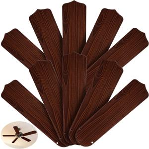 10Pcs Replacement Fan Blades for 42 52 Ceiling Fan Waterproof Weatherproof Fan Blades Replacement for Broken Substitution Replacing Indoor Outdoor Summer(Wood Color,52 Inch)
