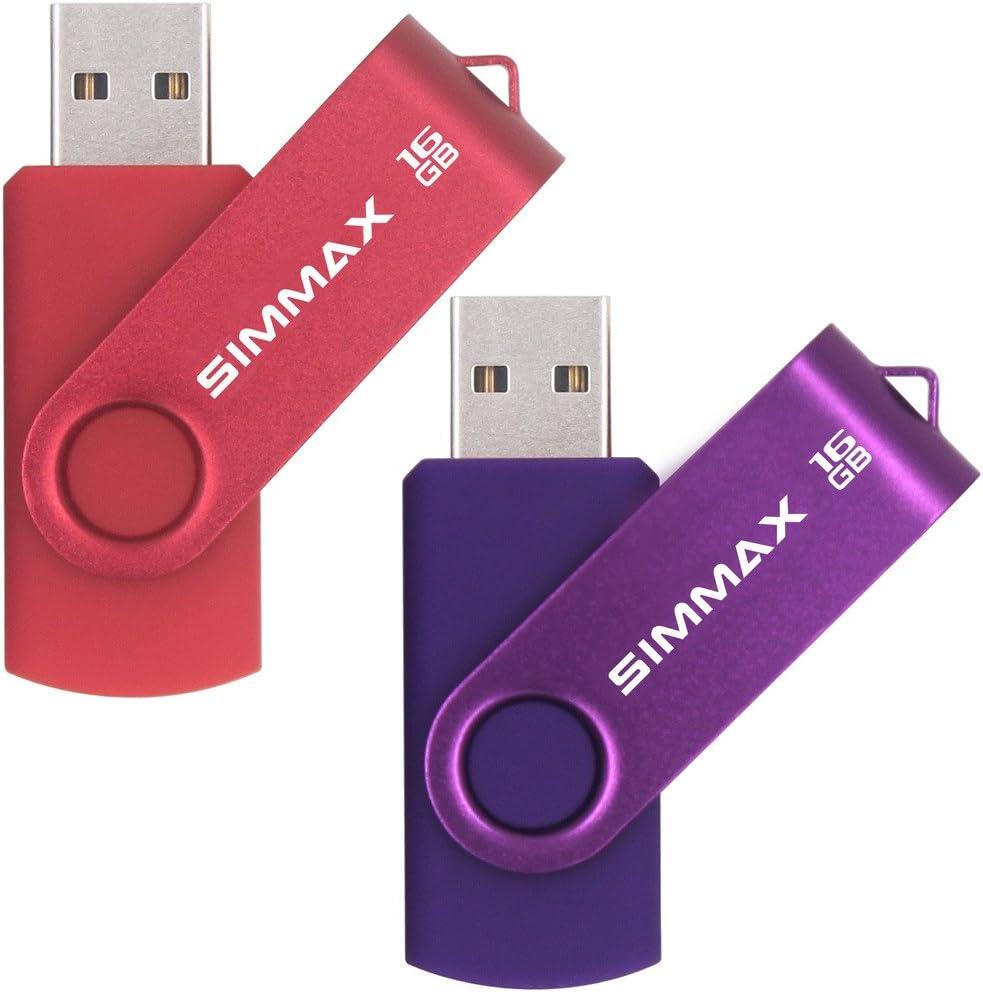 SIMMAX USB Flash Drives 2 Pack 16GB Memory Stick Swivel Design USB 2.0 Flash Drive Thumb Drive Zip Drives (16GB Red Purple)