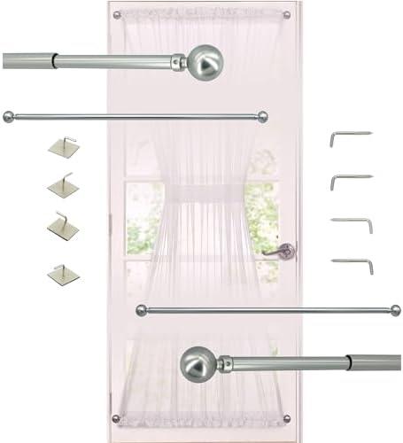 ARNORX 3/ 8 Inch Tier Curtain Rod 2-Pack, Adjustable French Door & Sash Window Curtain Rod 16–28 Inch, Self-Adhesive or Screw Mount, Satin Nickel – for Kitchen Window, Cabinet, Shelf, Storage Room