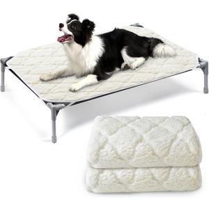 Elevated Waterproof Dog Bed Pad 2 Pack, Soft Plush Pet Pad Large, Machine Washable with Corner Straps