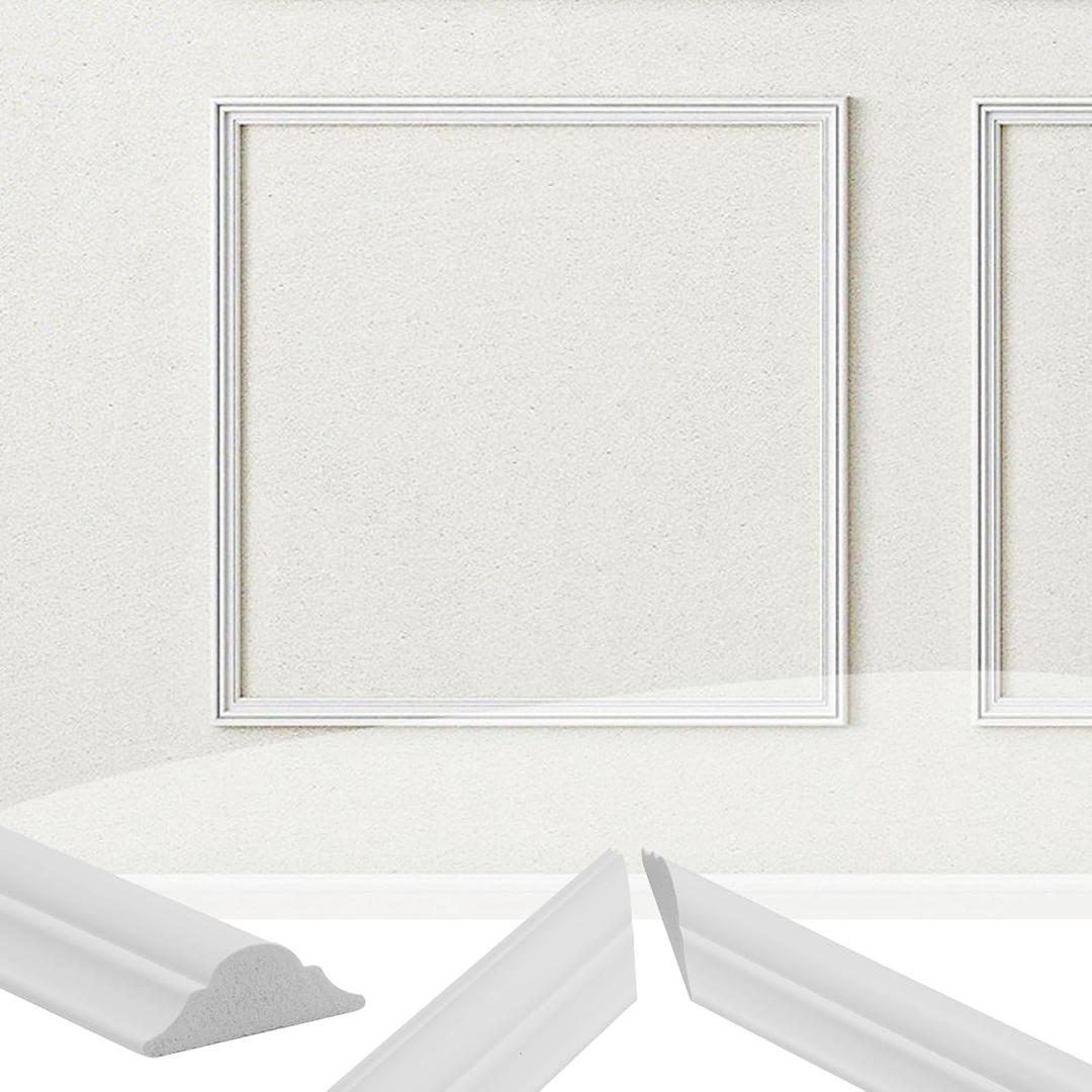 KASARO Pre-Cut Wall Molding Kit, Wainscoting Ready to Assemble 3D Panel for Interior Decor, Premade PS White Picture Frame Style Molding Accent (Sample)
