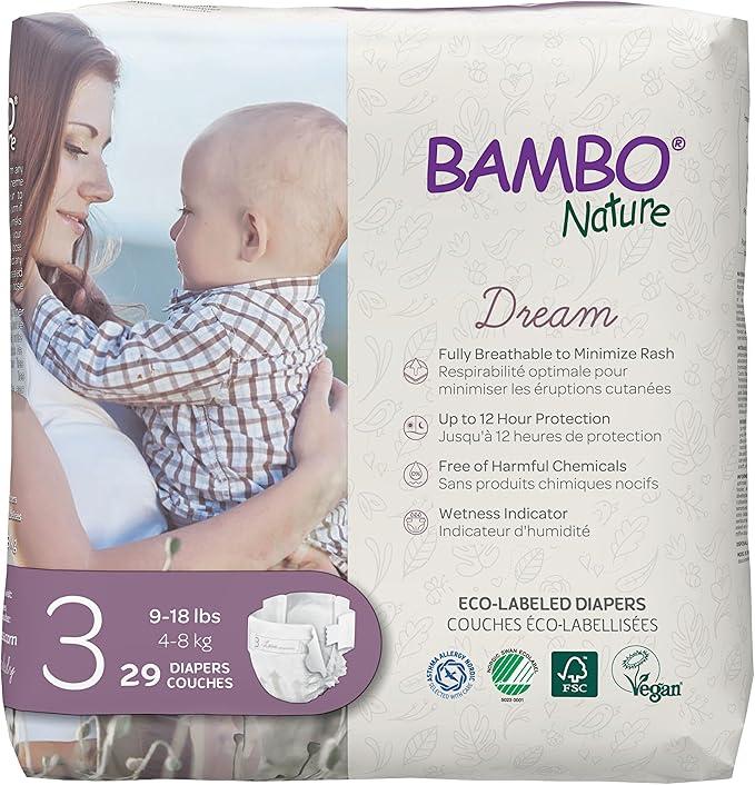 6 Pack Bambo Nature Hypoallergenic Baby Diapers, EcoLabelled Sustainable Diapers, Enhanced Leakage Protection, Totally Chlorinefree, Skin Friendly, and Super Absorbent Size 3 (174 Count)