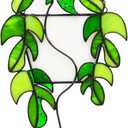 Monstera Stained Glass Window Hanging Green Plant Suncatcher, Handcrafted Real Stained Glass Sun Catcher Window Wall Decor for Home Indoor Outdoor, Plant Lover Gifts