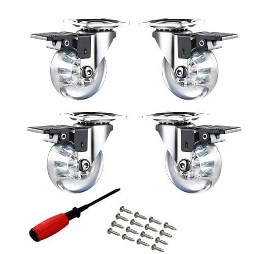 TBACW 2 Inch Heavy Duty Swivel Caster Wheels with Brake - 400LB Capacity, 4-Pack Clear Rubber Furniture Casters w/Top Plate & Screws Missing Pieces