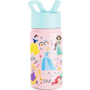 Simple Modern Kids Summit Water Bottle with Straw Lid | Disney Princess 14oz Stainless Steel Cup Insulated Tumbler for Girls, School | Princess Rainbows