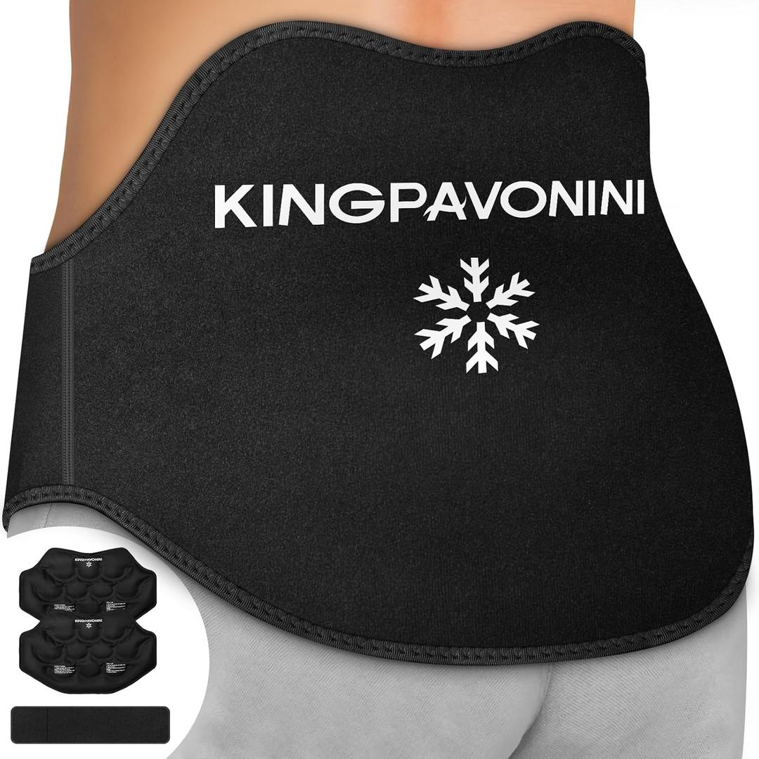 KingPavonini Extra Large Ice Pack for Back Pain Relief with Extension Strap, 2 Pack Reusable Lower Back Gel Ice Pack Wrap for Lumbar Surgery, Sciatica, Herniated Disc, Coccyx Pain, Cold/Hot Therapy (Black)