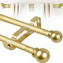 Double Curtain Rods for Windows Set 30 to 60 Inch,Gold Curtains Rod with 2PCS Drapey Pole Brackets,Small Extra Long 5/8" Diameter Blackout Cortineros Para Ventanas for Bedroom,Living Room
