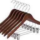Wooden Hangers with Clips 24 Pack Wooden Pants Hangers,Skirt Hangers with Clips,Adjustable Heavy Duty Clip Hangers,Hangers for Pants,Jeans,Slacks,Shorts Walunt
