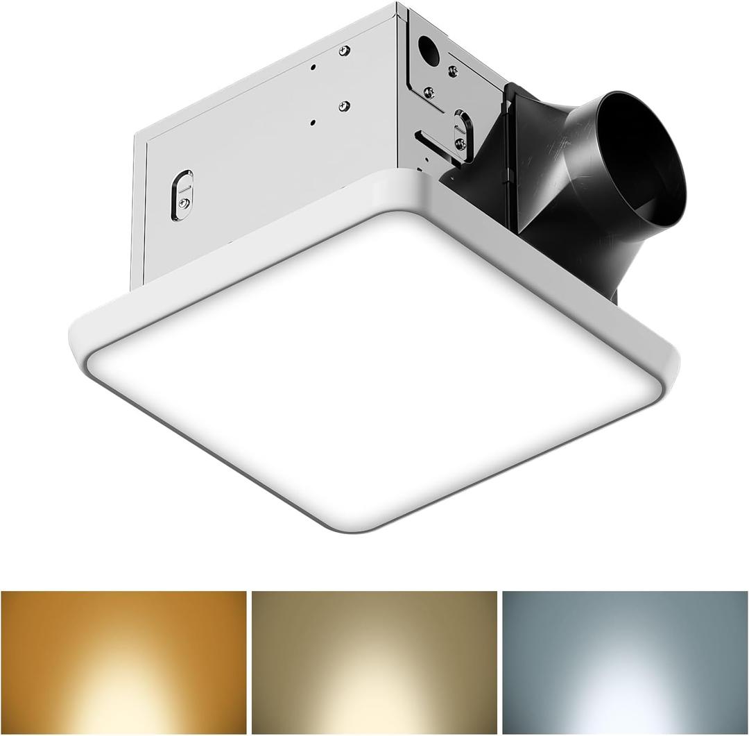 Fitop Bathroom Exhaust Fan with Light, 130 CFM & 1.5 Sones Bathroom Vent Fan, Nightlight & 1300LM LED Light 2700K/4000K/6500K, Light Memory Function, ETL Certified White, 9 Inch