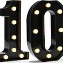 Pooqla Decorative Led Light Up Number Letters, Black Plastic Marquee Number Lights Sign for 10th Birthday Party Wedding Decor Battery Operated Black Decoration 10