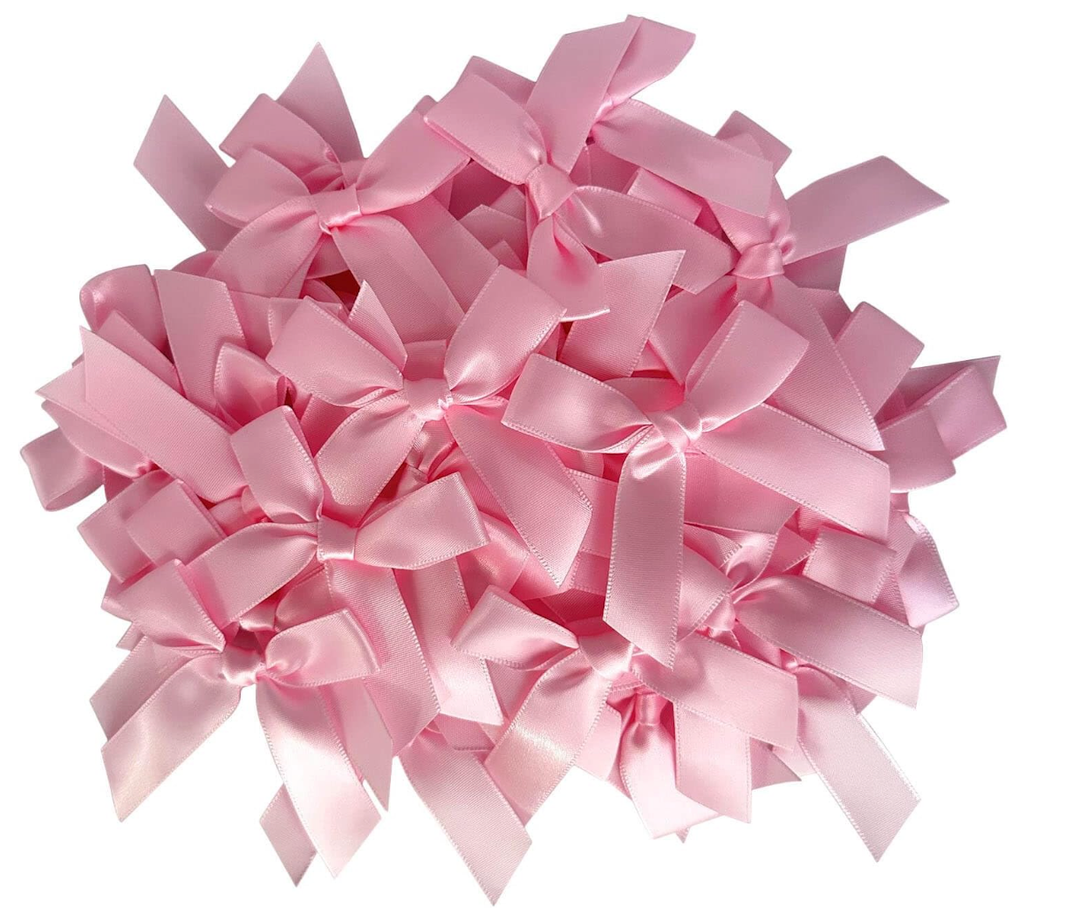 50 Pcs Pink Ribbon Bows, 2.8 Inch Satin Fabric Bows, Mini Bows for Gift Wrapping Wedding Party Decorations (Pink)