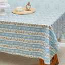 Frienda 55''x79'' Block Print Tablecloth Velvet Rectangle Indian Tablecloth Washable Floral Table Cloth Pastoral Farmhouse Table Cover for Kitchen Dining Picnic Thanksgiving Christmas(Blue Flower)