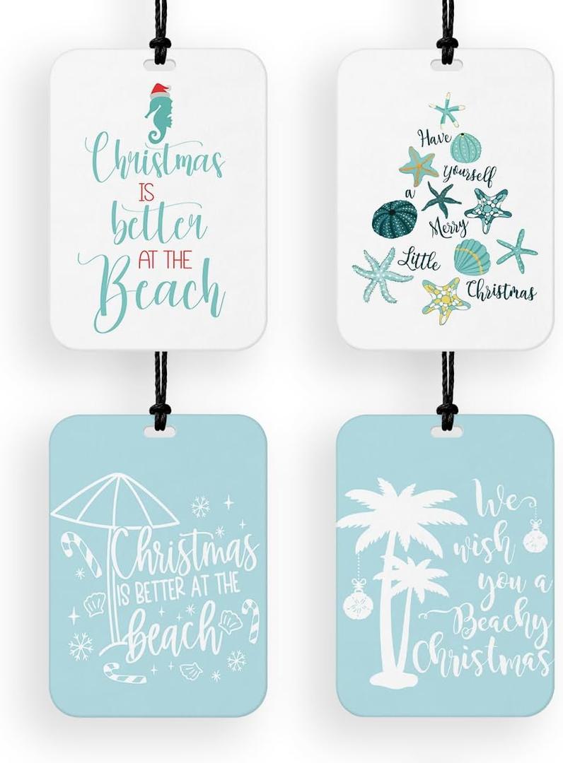 4 Pcs Christmas Car Air Freshener Beach Christmas Car Accessories for Mirror Bathroom Dorm Coastal Tropical Xmas Air Fresheners Cars Gifts for Women Men