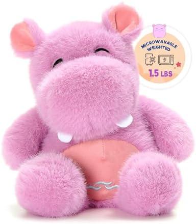 Ditucu Original Hippo Microwavable Weighted Stuffed Animal Heated Hippopotamus Plush for Warmth Comfort Period Cramps Pain Plushies Toys Gifts for Kids Purple 9 inch