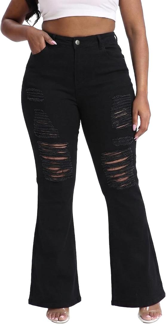 Gocolloa Plus Size Jeans Bootcut Stretchy for Women High Waisted Modern Curvy Flare Trouser Jean, Black, Size 20 Plus